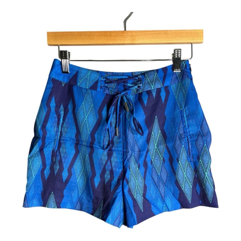 Chloe Oliver Blue Printed Shorts Tassels Side Zipper Small